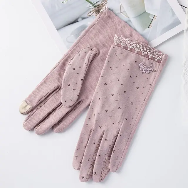 Ladies Summer UV Protection Ice Silk Thin Touch Screen Gloves Purple - Shop at LoveMi