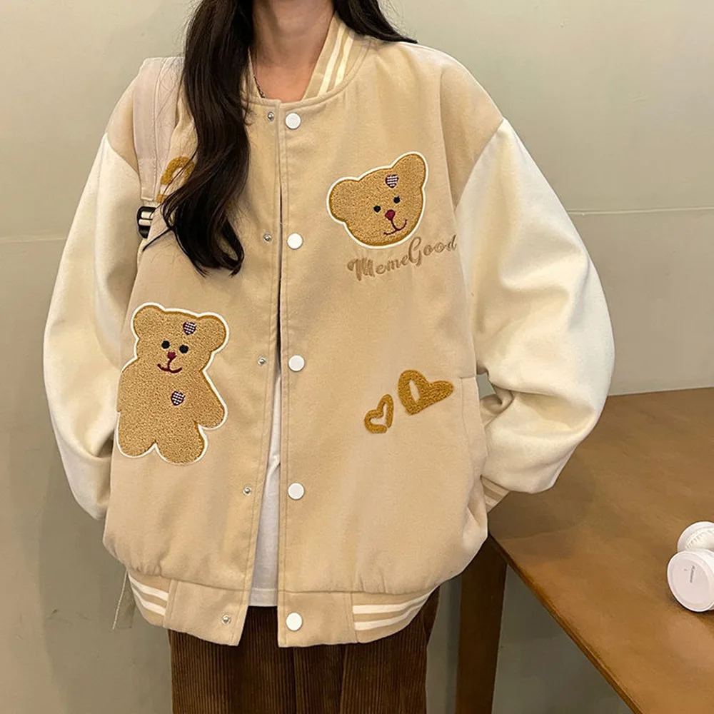 Girls' Bear Embroidered Baseball Uniform Apricot - Shop at LoveMi