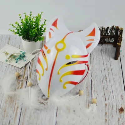Japanese Style Japanese Style Fairy Fox Full Face Mask Festival Table Red Yellow - Shop at LoveMi