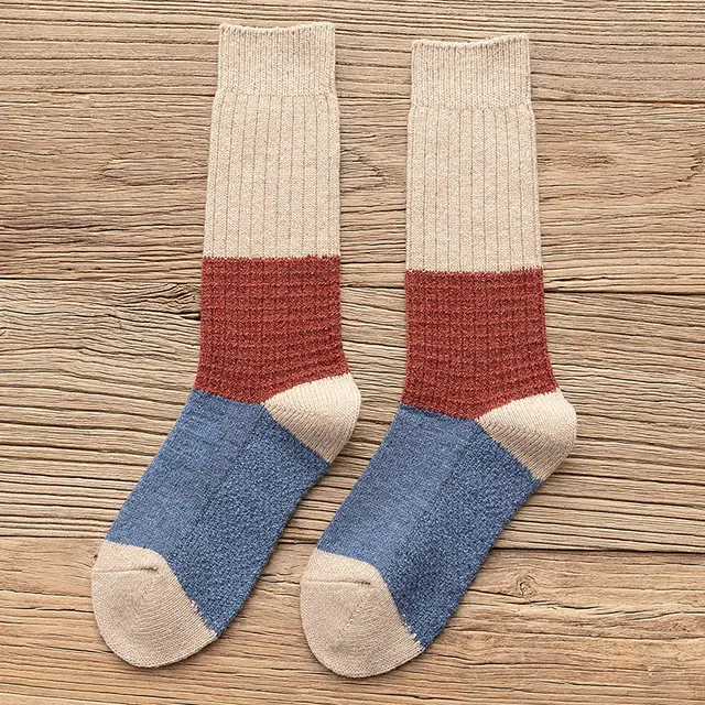 Trendy Winter Thickening Warm Women's Stockings Beige Blue Color Matching - Shop at LoveMi
