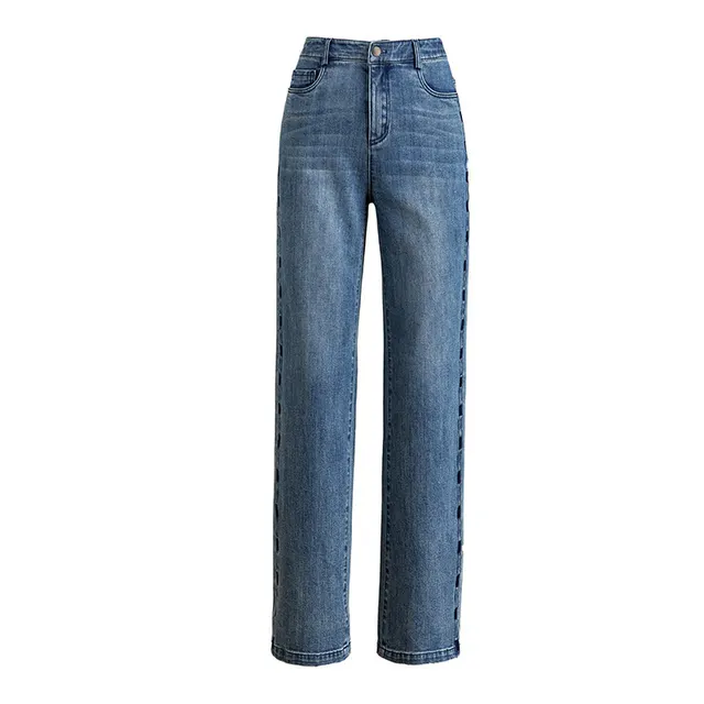 Embroidered Loose Jeans Soft Mop Blue - Shop at LoveMi