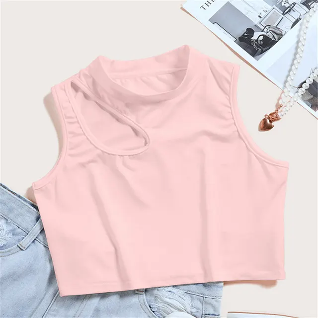 Ladies Off Shoulder High Stretch Vest Pink - Shop at LoveMi