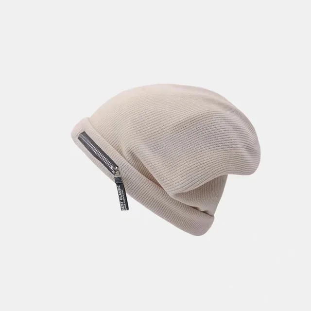Women's Knitted Hat Autumn And Winter Personality Zipper Loose American Style Beige - Shop at LoveMi