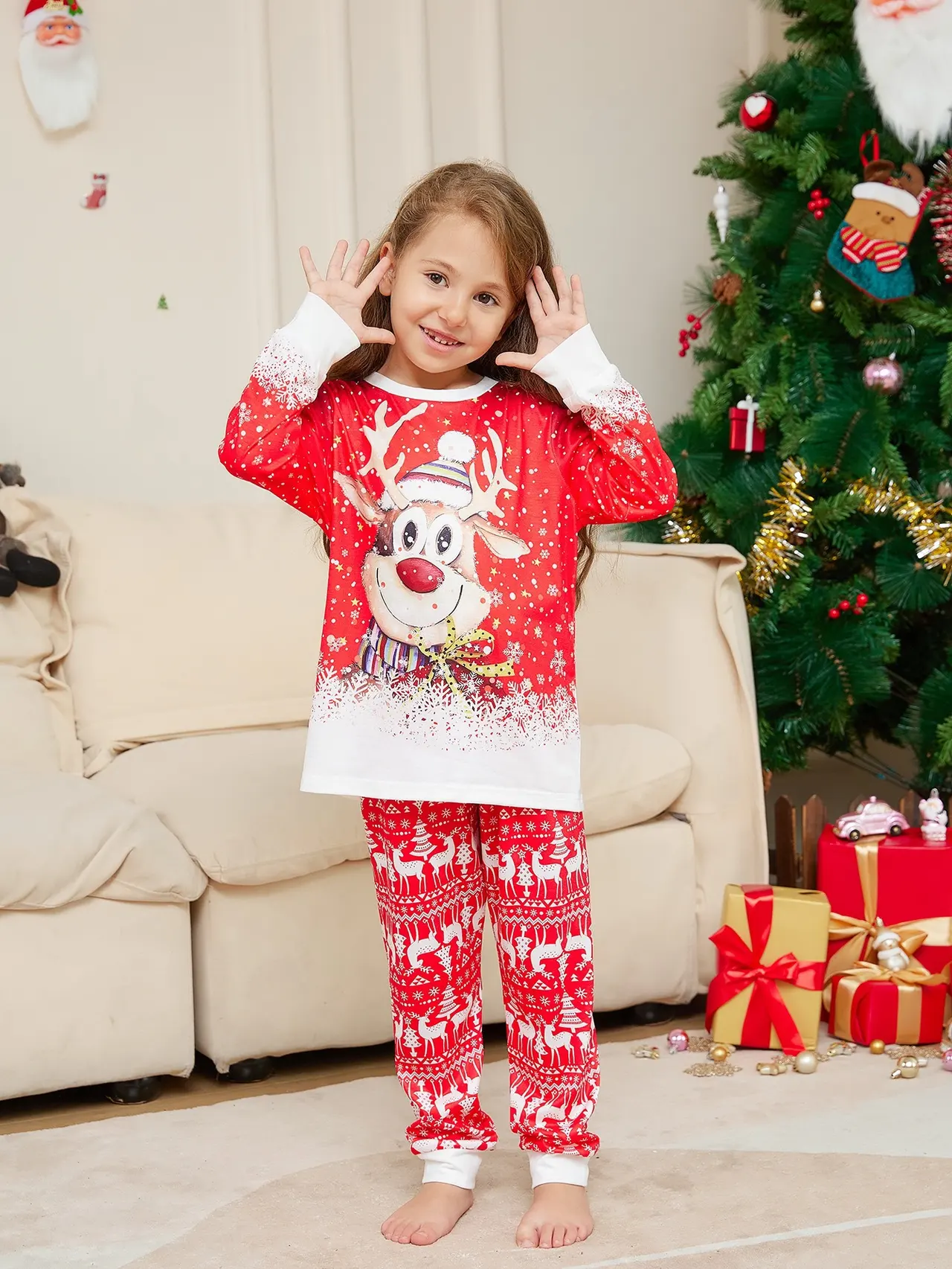 Christmas Print Long Sleeve Casual Parent-Child Suit - Infant