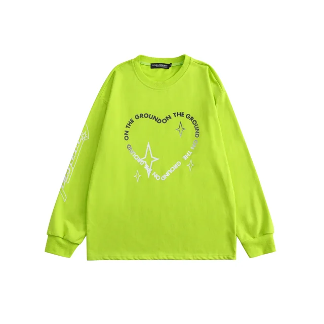 Women's Round Neck Couple Loose Long Sleeve T shirt Green - Shop at LoveMi