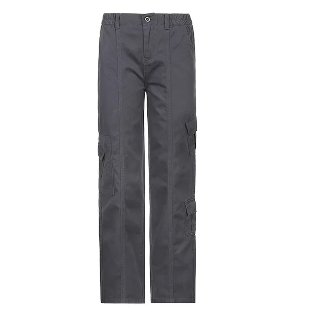 New Women's Low Waist Multi Pocket Casual Cargo Pants Dark Grey - Shop at LoveMi