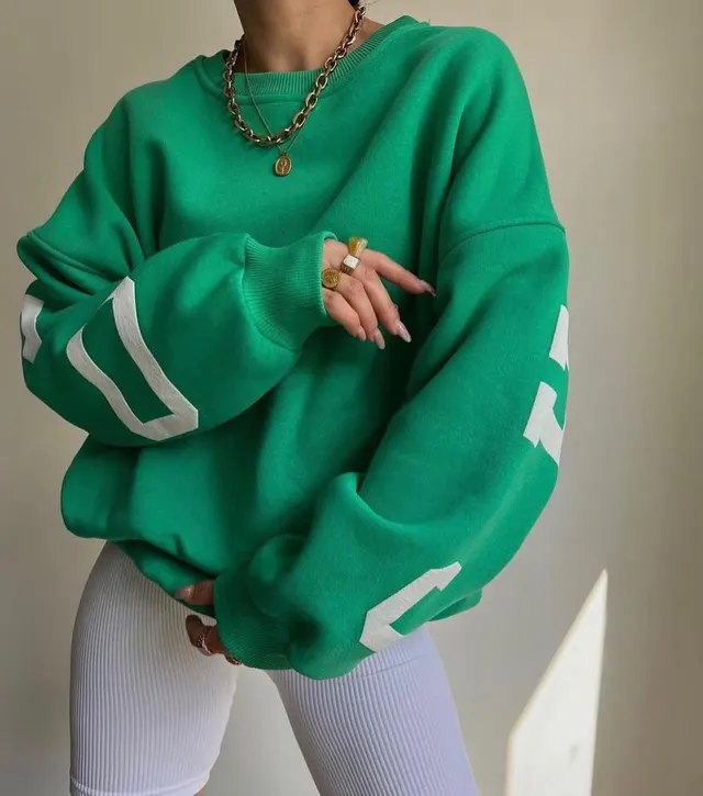 Ladies Casual Fashion Print Versatile Long Sleeve Sweatshirt Green - Shop at LoveMi