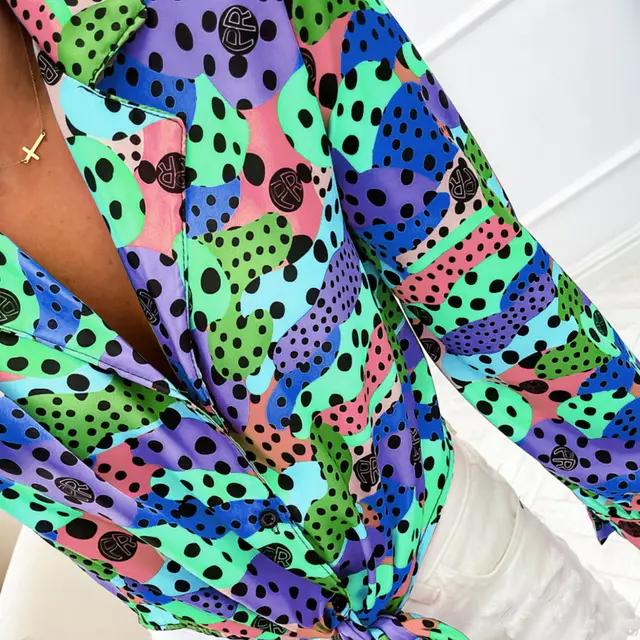 Women's Fashion Printed Long Sleeve Cardigan Single Breasted Casual Shirt Green - Shop at LoveMi
