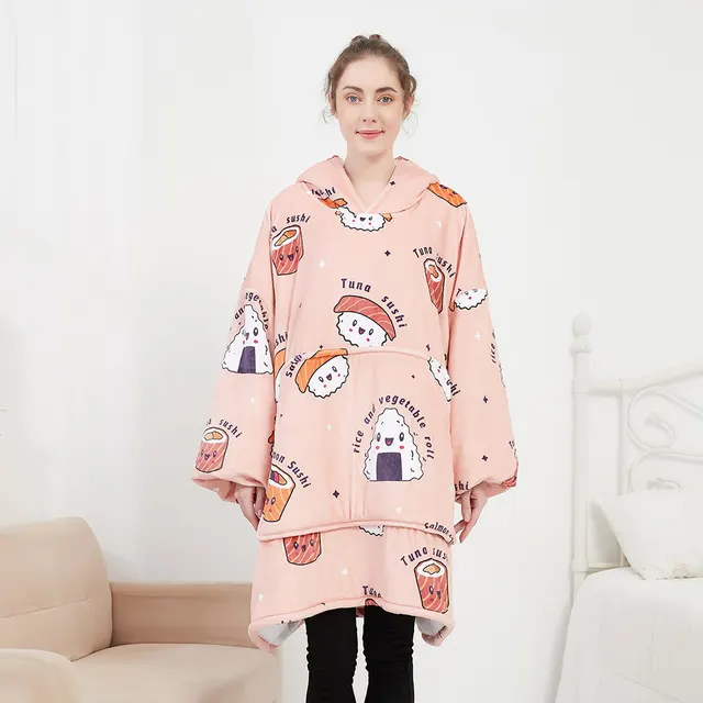 Women's Hooded Lazy Blanket Flange Sherpa Sweatshirt Foundation Sushi - Shop at LoveMi