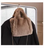 Winter Bags Chain Plush Handbag Totes Women Shoulder Bag - Khaki