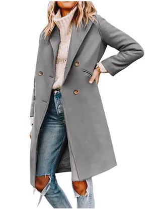 New Women's Woolen Mid-length Coat - Grey