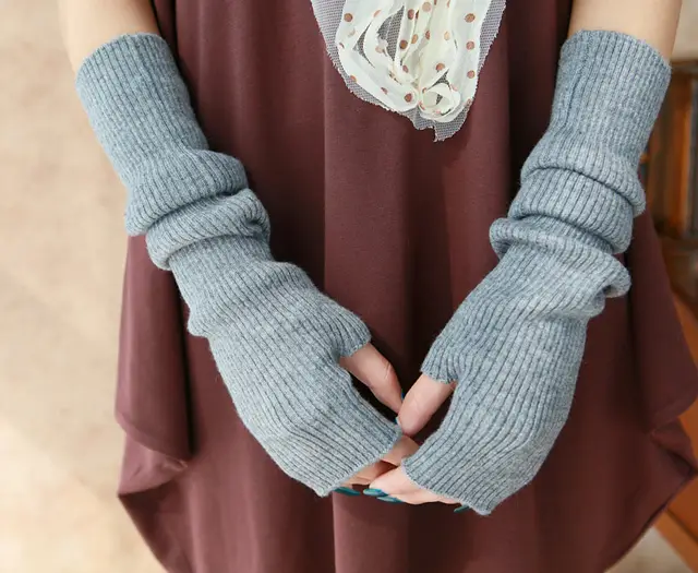 Women Autumn And Winter Long Thick Cashmere Arm Sleeves Grey - Shop at LoveMi