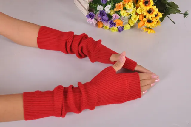 Women Autumn And Winter Long Thick Cashmere Arm Sleeves Red - Shop at LoveMi