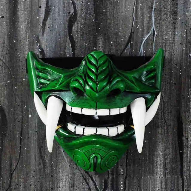 Cosplay Noh Japanese Can Halloween Mask Half Face Green - Shop at LoveMi