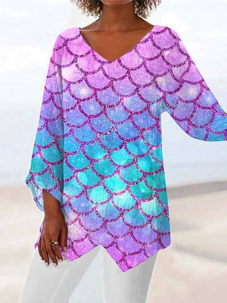 Modisches Top mit V Ausschnitt und Farbverlaufsdruck Ja10230 M - Shop at LoveMi