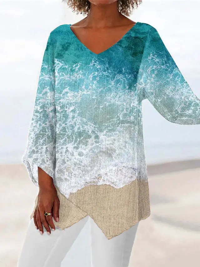 Modisches Top mit V Ausschnitt und Farbverlaufsdruck Ja10253 - Shop at LoveMi