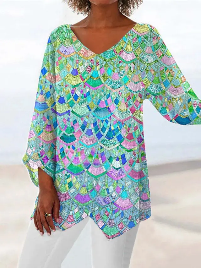 Modisches Top mit V Ausschnitt und Farbverlaufsdruck Ja10258 - Shop at LoveMi