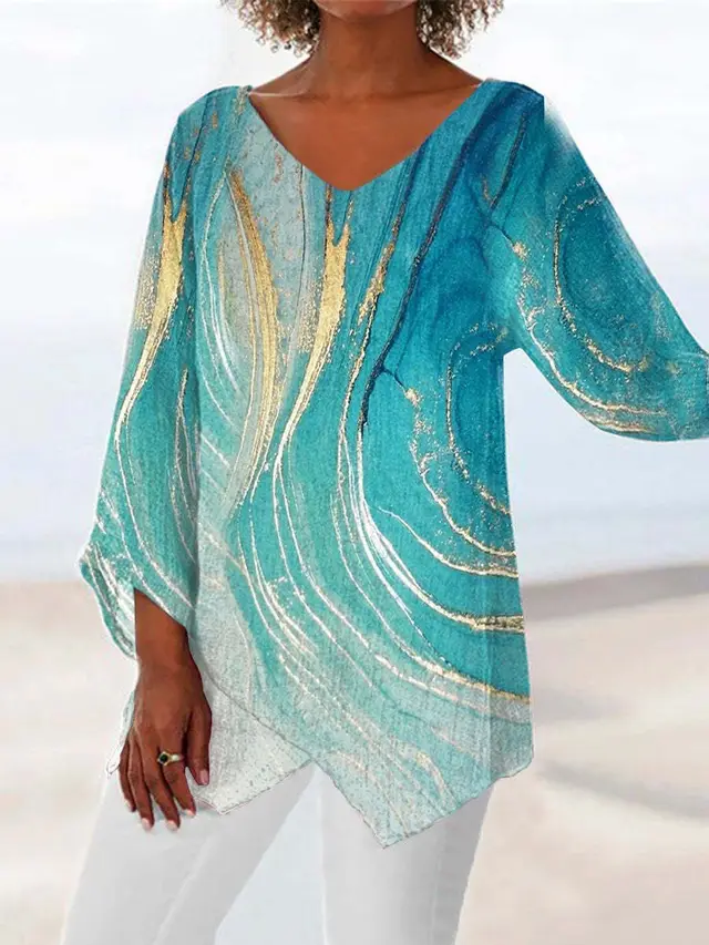 Modisches Top mit V Ausschnitt und Farbverlaufsdruck Kt9153X02 - Shop at LoveMi