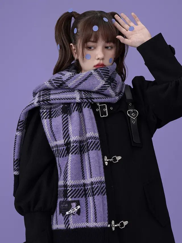 Christmas Knitted Purple Plaid All match Scarf Purple - Shop at LoveMi