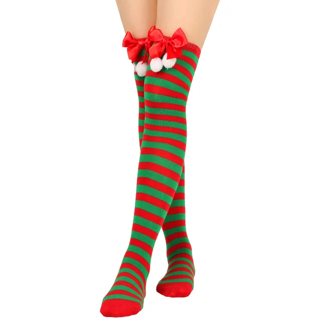 New Bow Christmas Socks Puff Ball Over Knee Women's Long Tube 5 Style - Shop at LoveMi