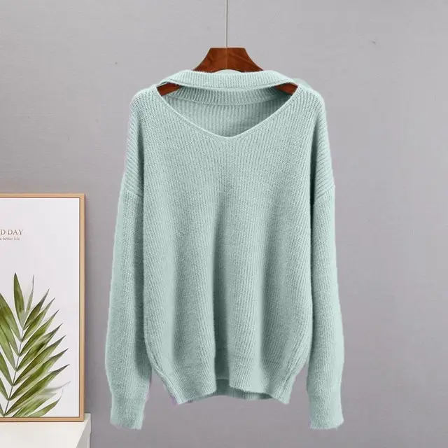Women's Simple Solid Color Knitted Sweater Green - Shop at LoveMi