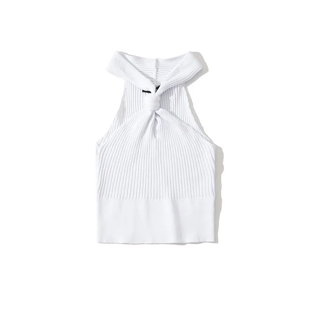Halter Vest Hollow High Waist Crop Knit Bottoming Shirt White - Shop at LoveMi