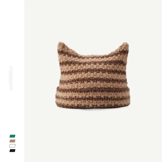 Keep Warm Cute Cat Ears Korean Fashion Stripes Coffee Stripes - Shop at LoveMi