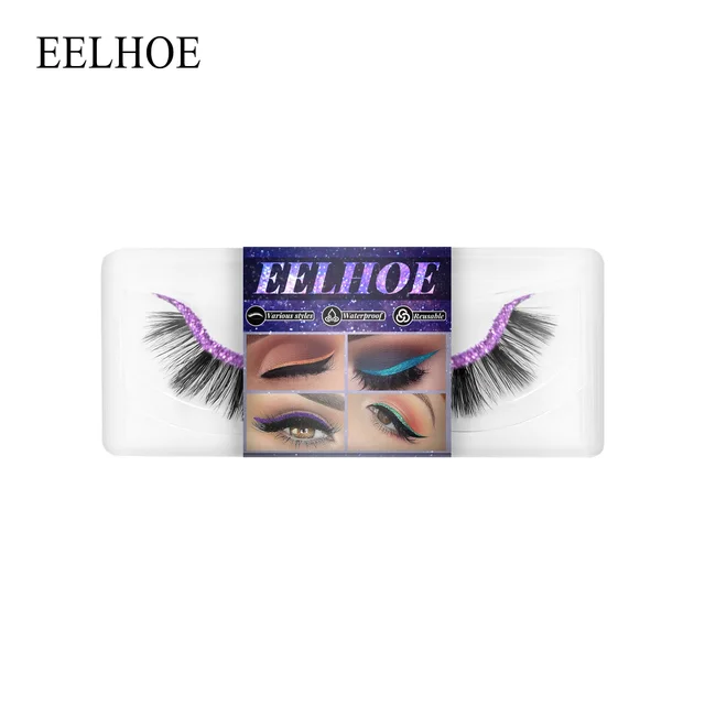 Eyelashes And Eyeliner Stickers Self adhesive Soft Natural Curling Thick Purple - Shop at LoveMi