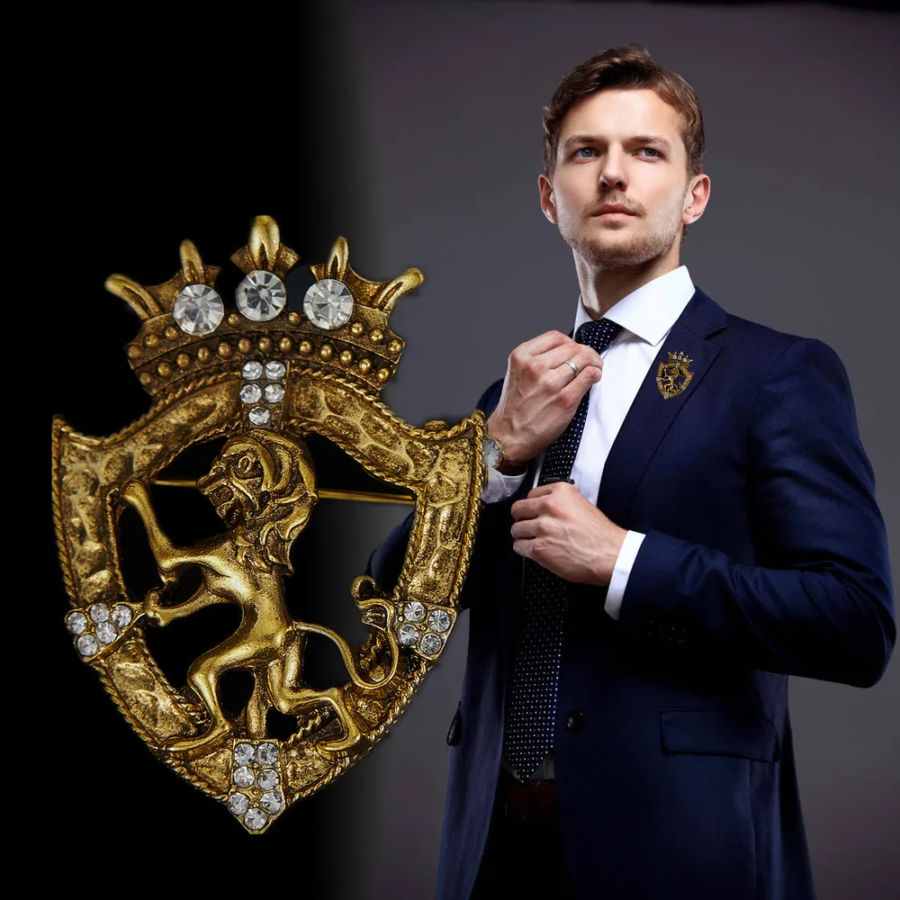 Crown Suit Badge Simple Clothing Accessories Brooch - Ancient Gold
