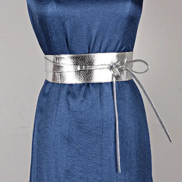 Dress Belt Ladies Clothing Accessories Wide Ribbon Bow Silver - Shop at LoveMi