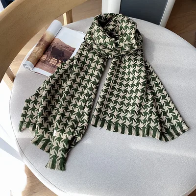 Women's Fashion Vintage Houndstooth Warm Scarf Green - Shop at LoveMi