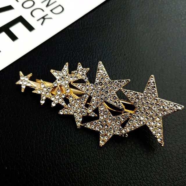 Full Diamond Barrettes Side Big And Small Pentagrams Head Gold - Shop at LoveMi