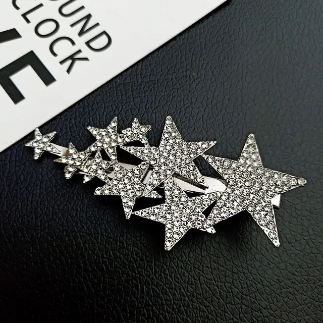 Full Diamond Barrettes Side Big And Small Pentagrams Head Silver - Shop at LoveMi