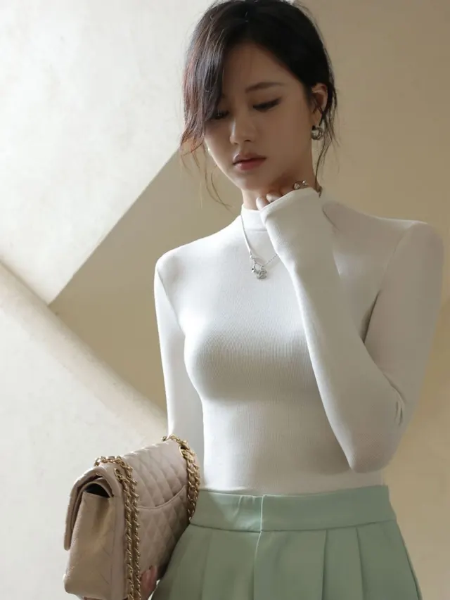 Slim Look Inside Half High Collar Base T Shirt White - Shop at LoveMi