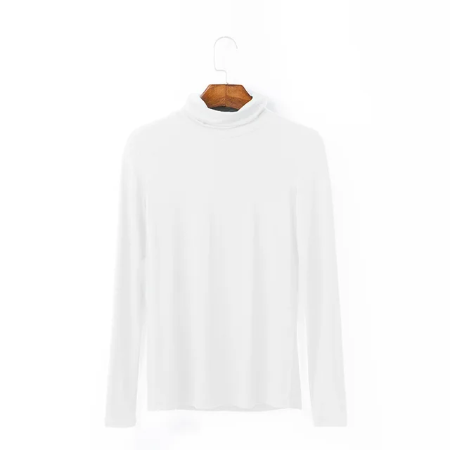 Oversize Women's Long Sleeved T shirt Solid Color High Collar Modal Undercoat Bleached White - Shop at LoveMi
