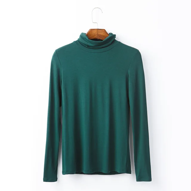 Oversize Women's Long Sleeved T shirt Solid Color High Collar Modal Undercoat Dark Green - Shop at LoveMi