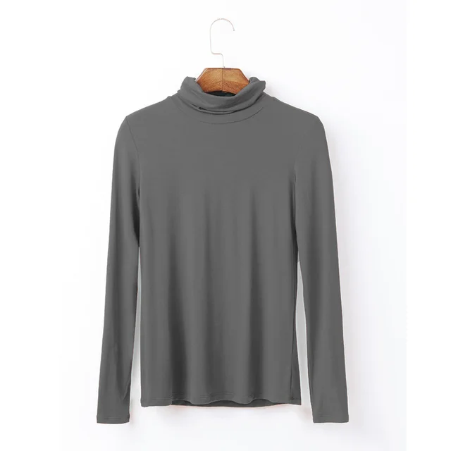 Oversize Women's Long Sleeved T shirt Solid Color High Collar Modal Undercoat Dark Grey - Shop at LoveMi