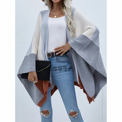 Women's Check Plus Size Loose Knit Cardigan Light Grey - Shop at LoveMi