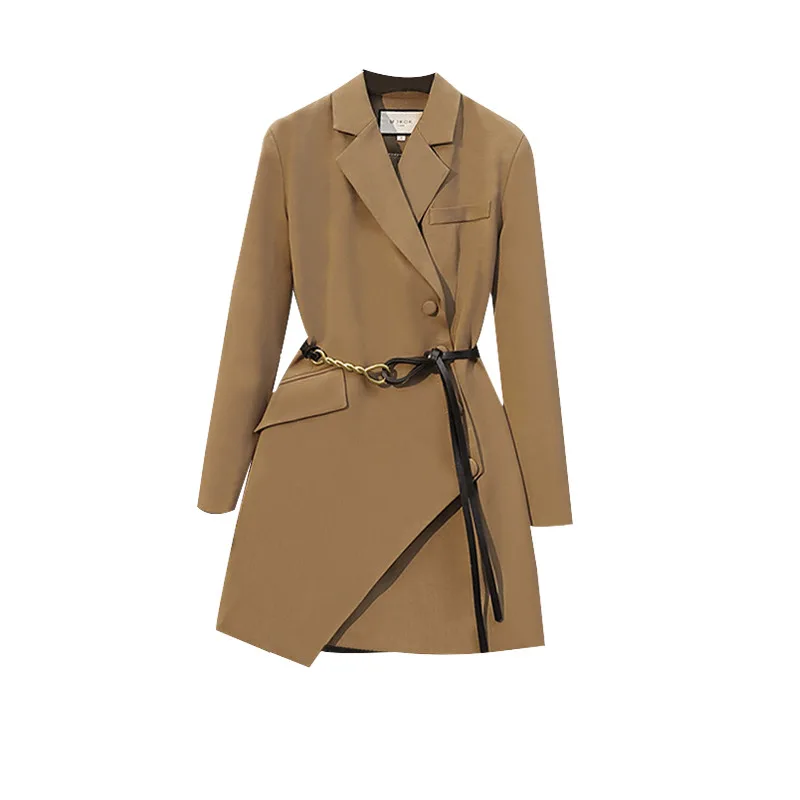 Ladies Fashion Personality Waisted Suit Jacket Top Khaki - Shop at LoveMi
