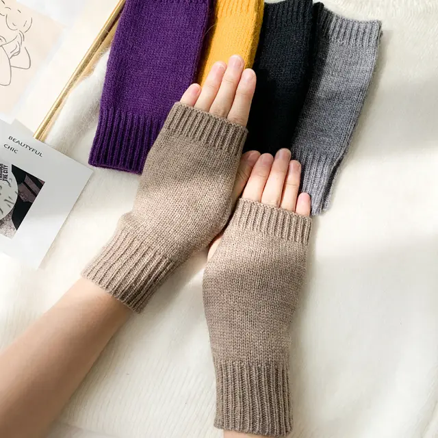 Women Stylish Hand Girl Arm Crochet Knitting Hollow Warm Fingerless Gloves Light Coffee - Shop at LoveMi