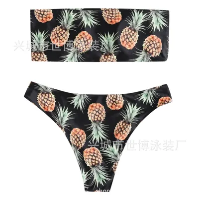 Tube Top Bikini Pineapple Swimsuit Split Swimsuit Women Swimwear Black - Shop at LoveMi