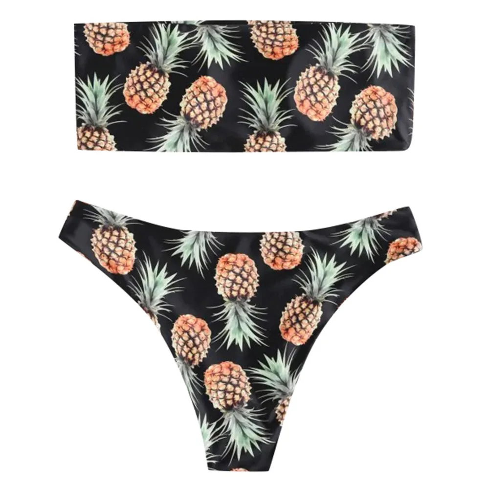 Tube Top Bikini Pineapple Swimsuit Split Swimsuit Women Swimwear Black - Shop at LoveMi