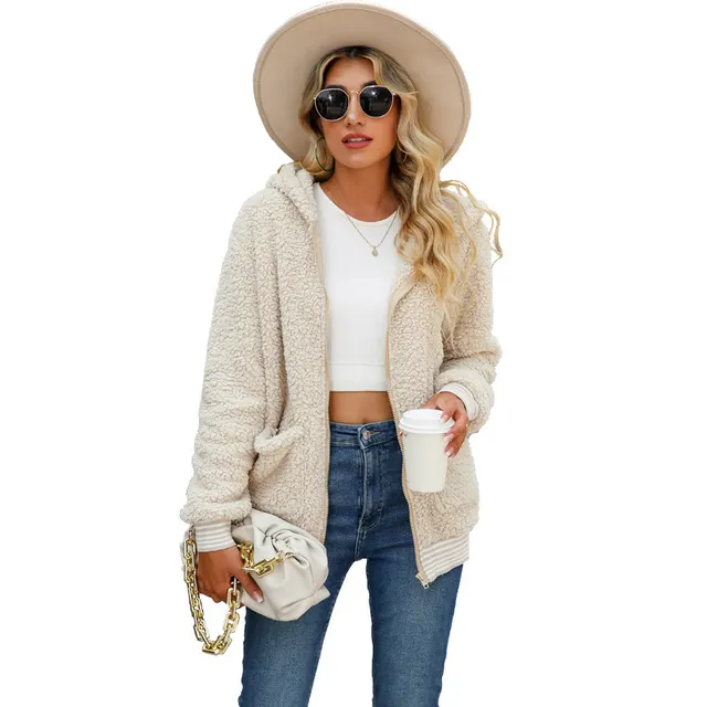 European And American Casual Women's Long sleeved Hooded Jacket Dark Apricot - Shop at LoveMi