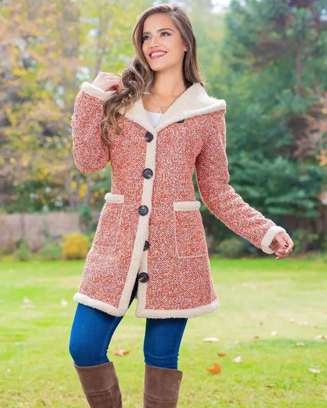 Women's Single Breasted Hooded Long Sleeve Jacket Watermelon Red - Shop at LoveMi