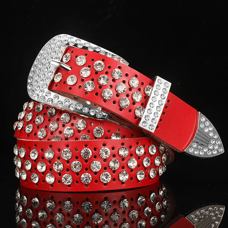 Water Diamond Women's Belt White Leather Red - Shop at LoveMi