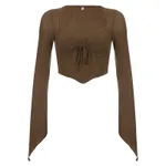 Fish Bone Waist Irregularly Slim And Pleated Crop Top - Brown