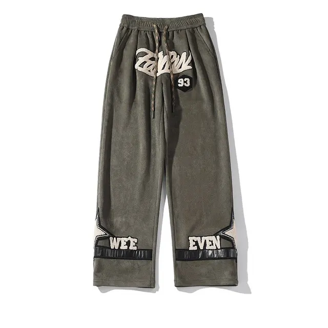 Style Large Size Suede Trousers With Straight Leg Army Green - Shop at LoveMi