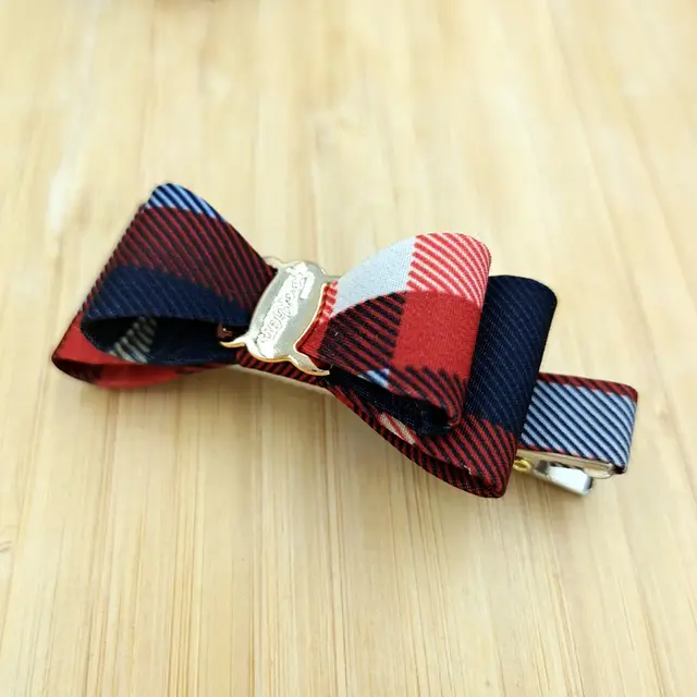 Fabric Plaid Shark Clip Hairpin Bowknot Female Navy Red Checker - Shop at LoveMi