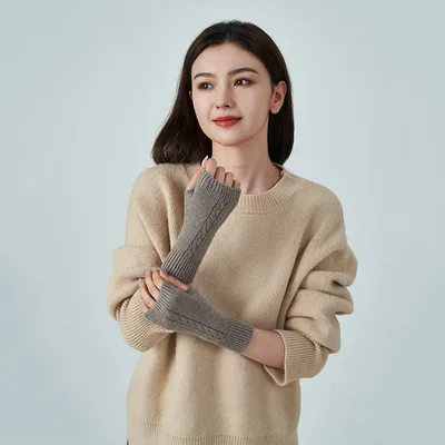 Men's And Women's Wool Thickened Warm Half Finger Gloves Camel - Shop at LoveMi