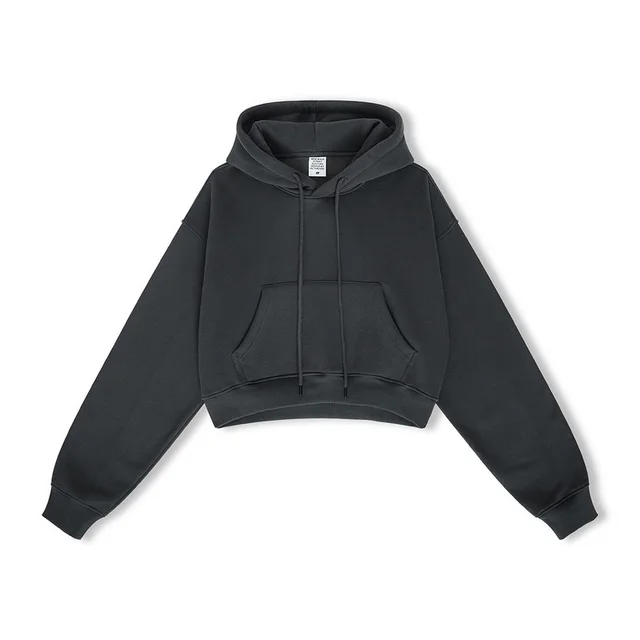 European And American High Street Women's Short Hooded Plush Sweater Dark Grey - Shop at LoveMi